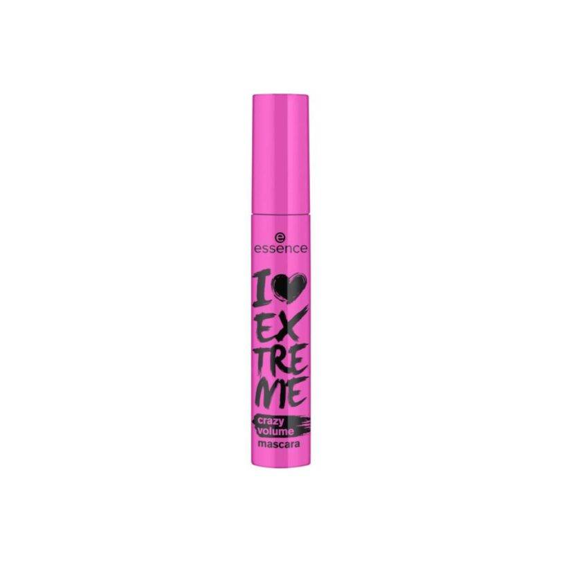 máscara de pestañas Essence I Love Extreme Crazy Volume con envase rosa