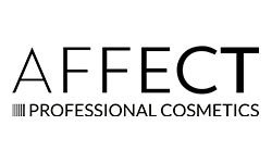 Logotipo de la marca AFFECT Professional Cosmetics en color negro, maquillaje profesional de alta calidad.