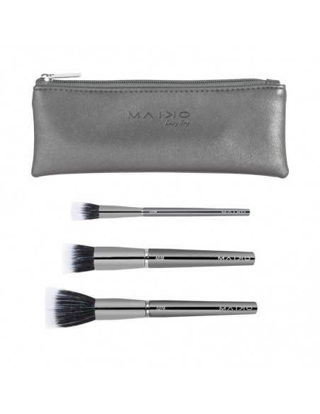 Set de brochas dúo fibra Luxury Grey de Maiko con estuche gris