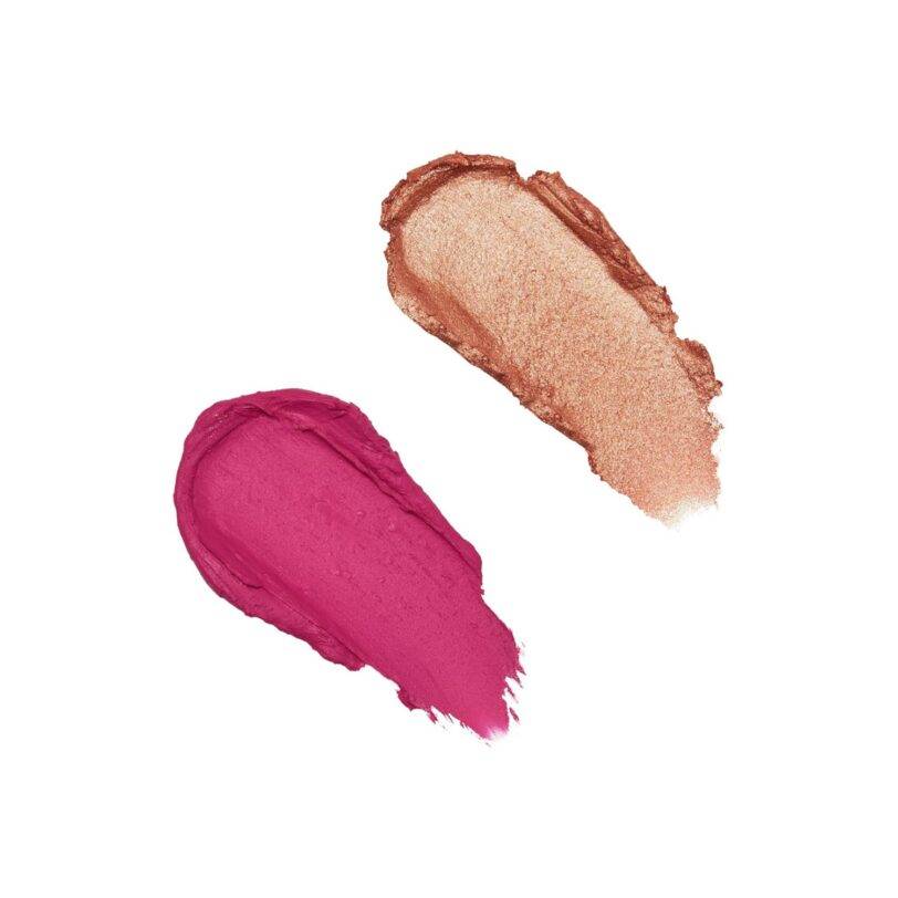 Muestras del colorete rosa y el iluminador dorado Golden Shine