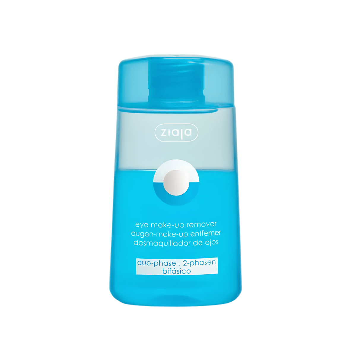 Desmaquillante de ojos bifásico Ziaja en formato líquido azul para maquillaje resistente al agua