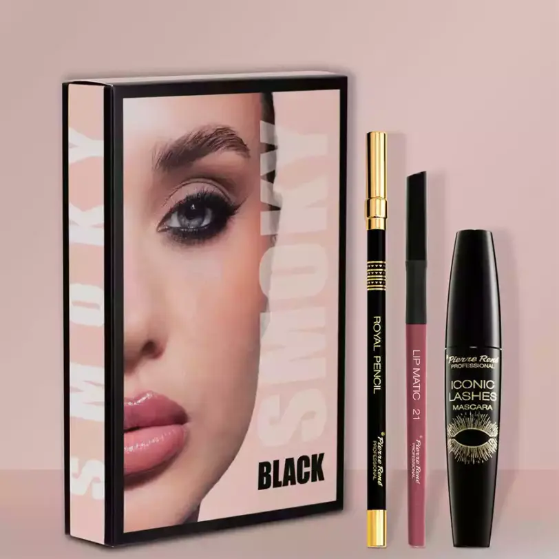 kit maquillaje smoky pierre rene mascara delineador labios