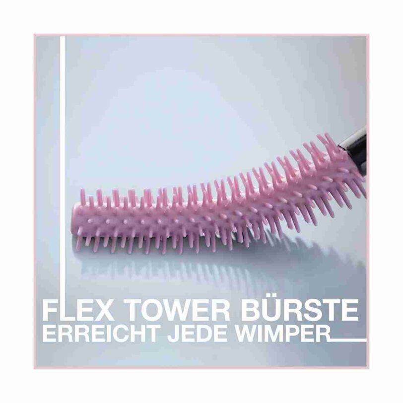 Detalle del cepillo flexible Flex Tower de la máscara Maybelline Sky High Waterproof diseñado para alcanzar cada pestaña.