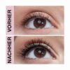 Comparativa antes y después de aplicar la máscara de pestañas Maybelline Sky High Waterproof con efecto longitud y definición.
