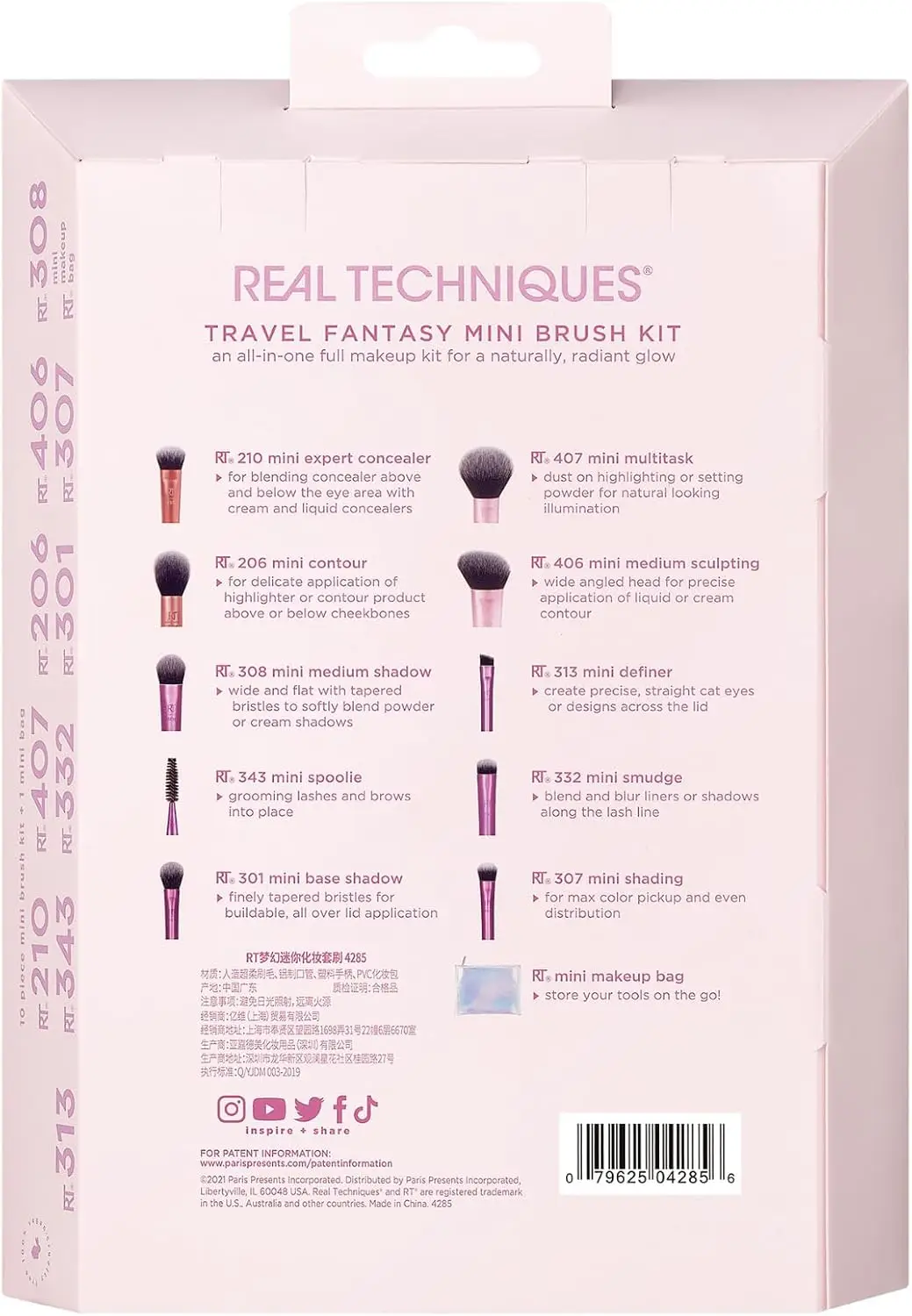 detalle brochas incluidas Real Techniques Travel Fantasy mini brush kit