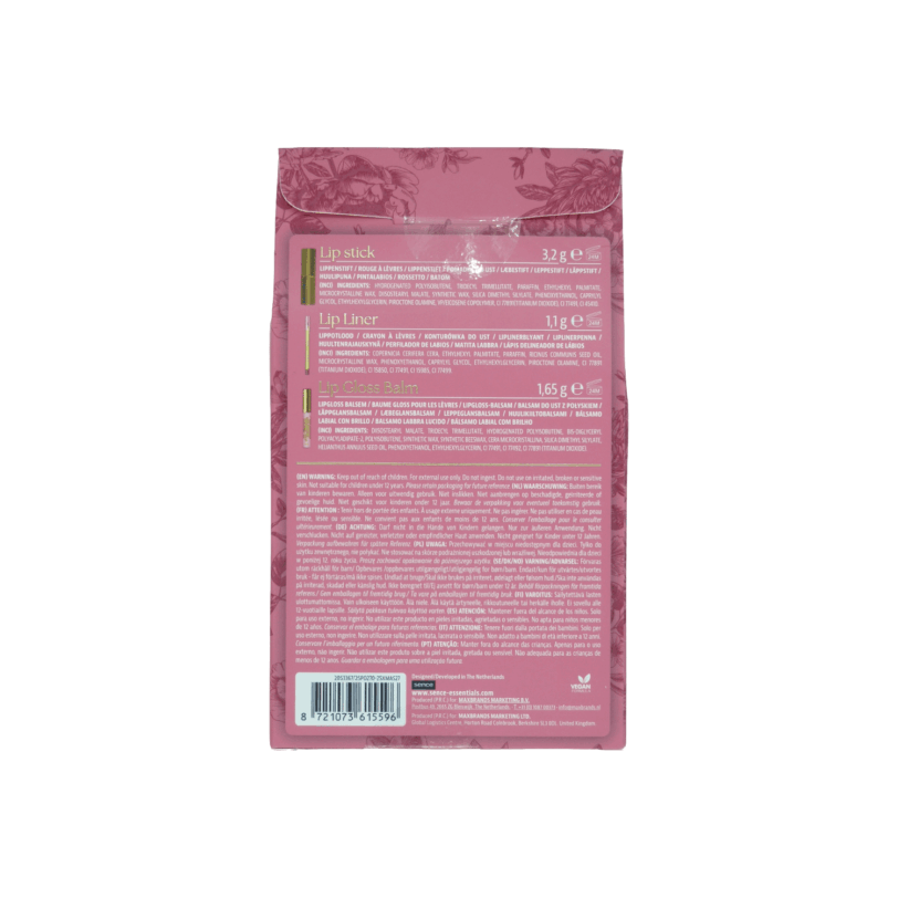 Parte trasera del Sense Secret Kiss Lip Kit con ingredientes y detalles