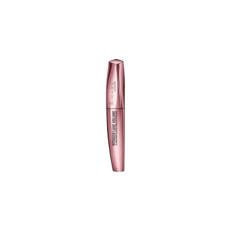máscara de pestañas Rimmel Wonder'Luxe Volume en envase rosa metálico