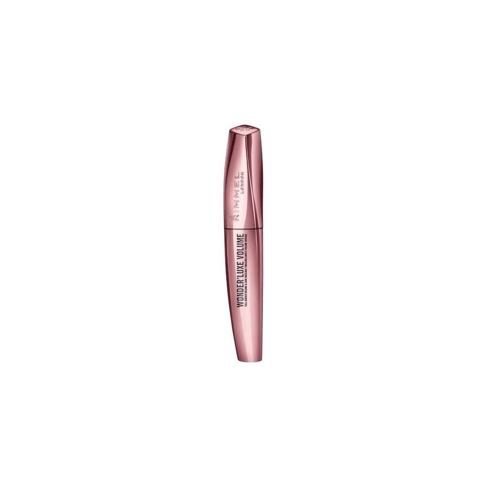 máscara de pestañas Rimmel Wonder'Luxe Volume en envase rosa metálico