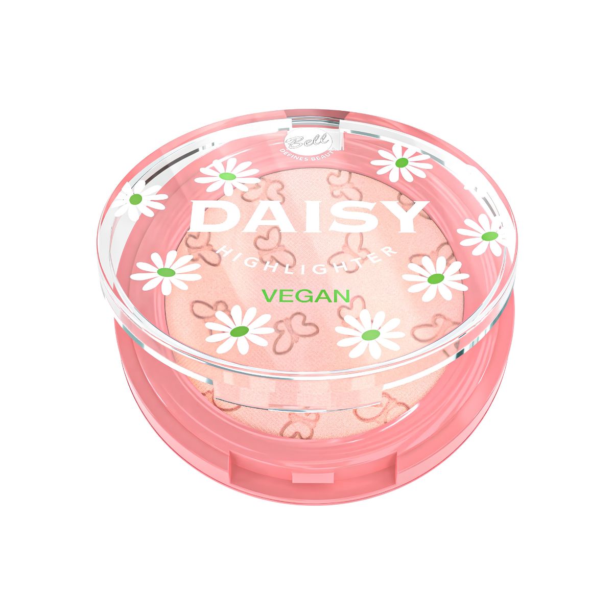 Iluminador Daisy Highlighter de Bell Cosmetics con acabado luminoso y fórmula vegana en polvo compacto