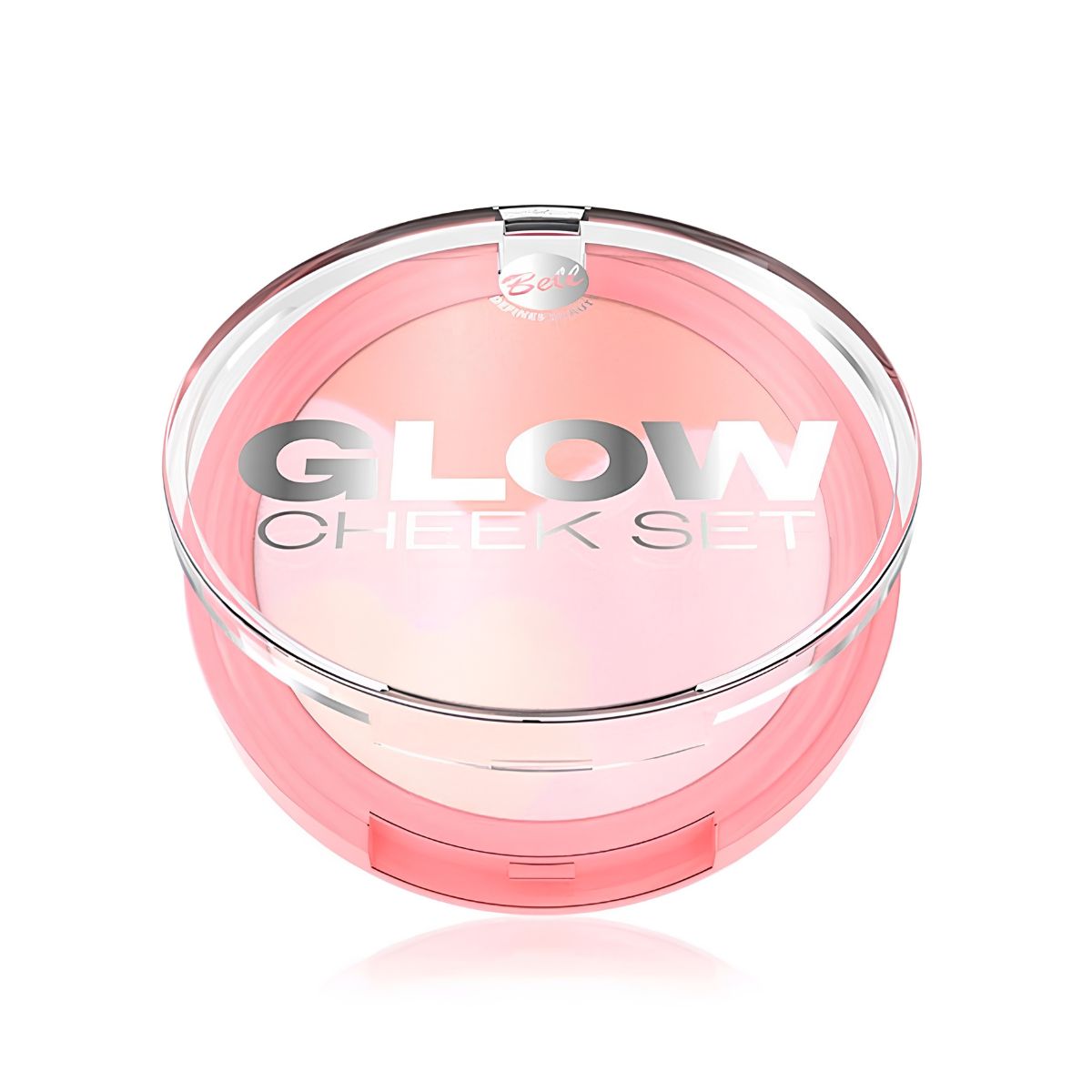 Paleta Glow Cheek Set de Bell Cosmetics con colorete e iluminadores en estuche rosa