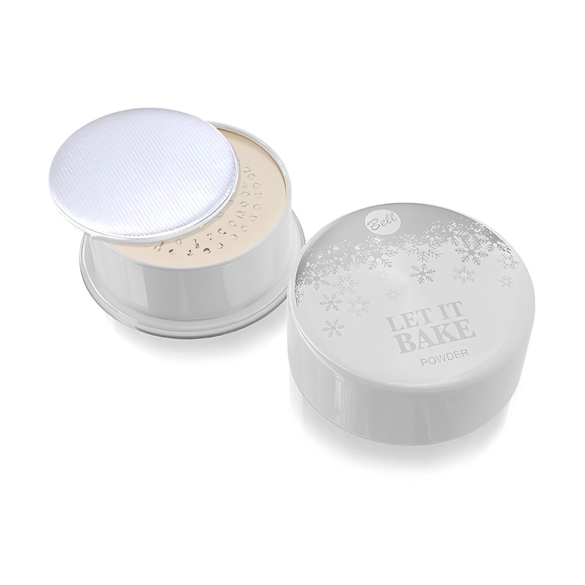 polvos sueltos Let It Bake Bell Cosmetics con borla para sellado del maquillaje