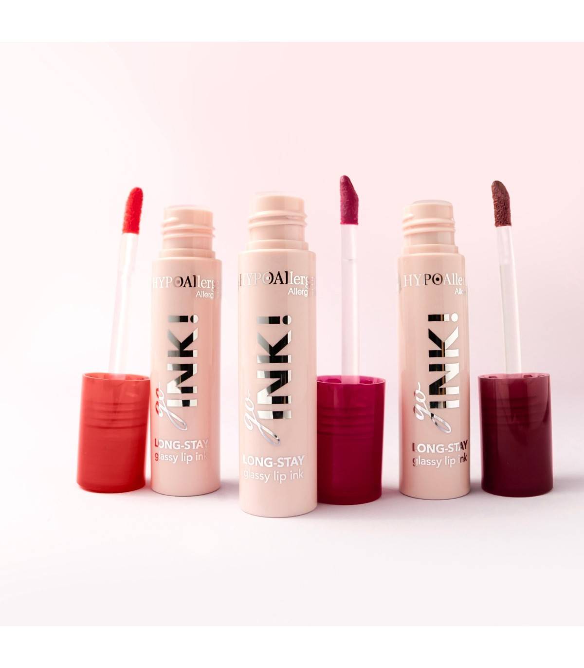 Labiales líquidos hipoalergénicos Go Ink! con aplicador y acabado glossy en varios tonos