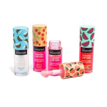 gama de aceites labiales hidratantes IDC Institute con sabores coco fresa cereza y sandía