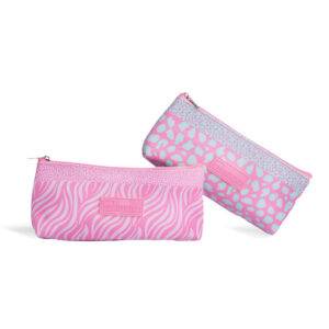 Neceser pequeño IDC Institute Savage Small Cosmetic Bag en colores rosa y turquesa con estampado moderno