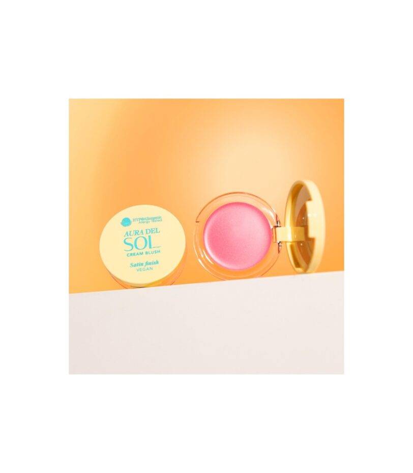 Colorete en crema Bell Hypoallergenic Aura del Sol abierto mostrando su tono rosado y textura cremosa