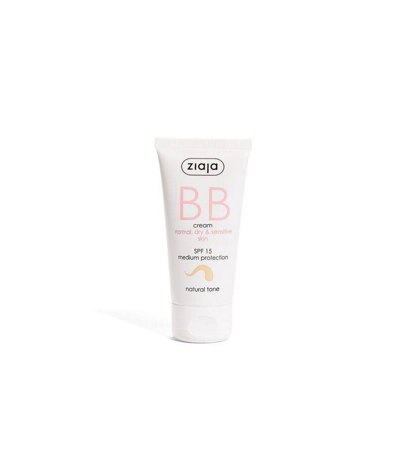 Caja de BB cream Ziaja SPF 15 para piel normal, seca y sensible en tono natural