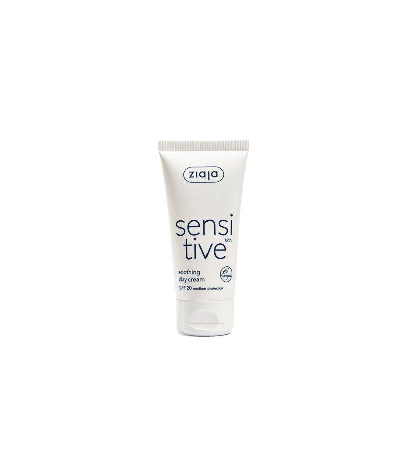 Ziaja Sensitive crema facial calmante de día SPF 20 Crema facial calmante de día Ziaja Sensitive con SPF 20 para piel sensible en formato tubo