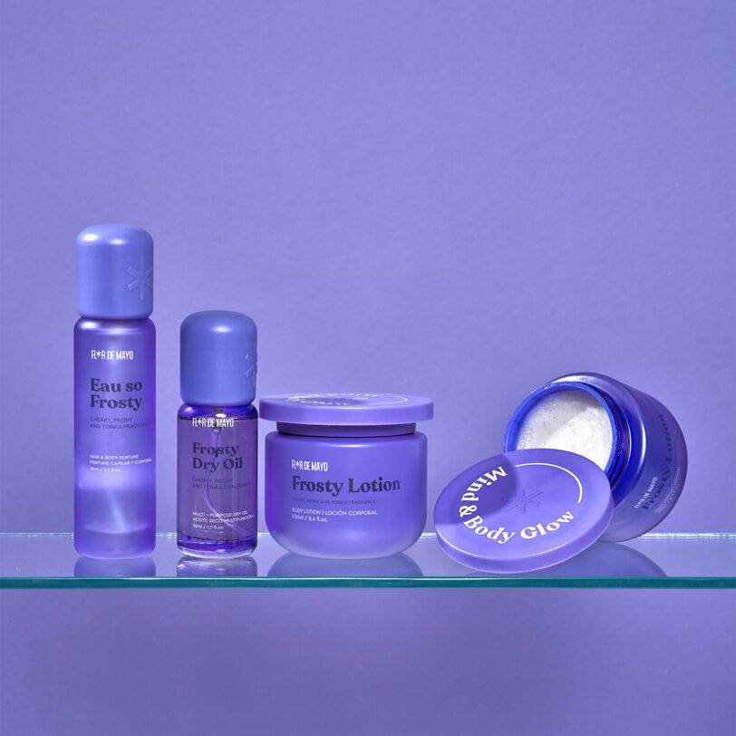 pack frost con perfume corporal, aceite seco, locion y exfoliante corporal