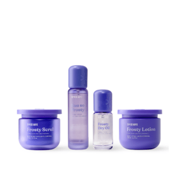 set frosty completo con exfoliante locion aceite seco y perfume corporal para rutina de cuidado corporal