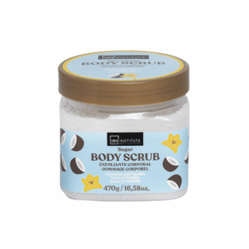 exfoliante corporal idc institute coco y vainilla con azucar textura suave elimina impurezas y nutre la piel