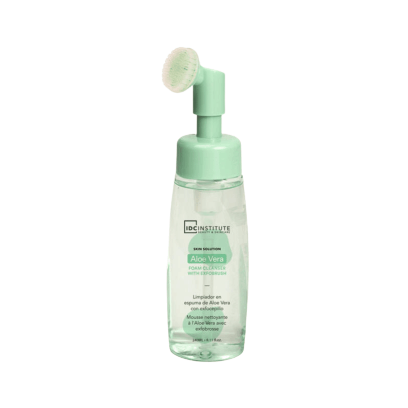 Limpiador facial en espuma con aloe vera y cepillo exfoliante integrado para limpiar y calmar la piel
