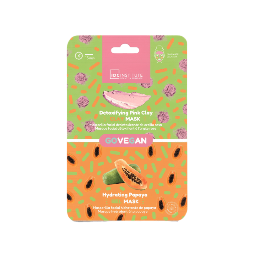 mascarilla facial doble idc institute arcilla rosa detox y gel de papaya hidratante vegana cuidado facial
