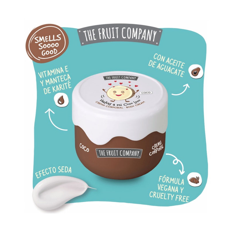 Crema corporal de coco con vitamina E, manteca de karité y aceite de aguacate fórmula vegana