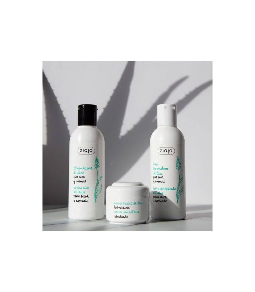 Gama Ziaja Aloe con crema, tónico y leche limpiadora para piel seca y normal