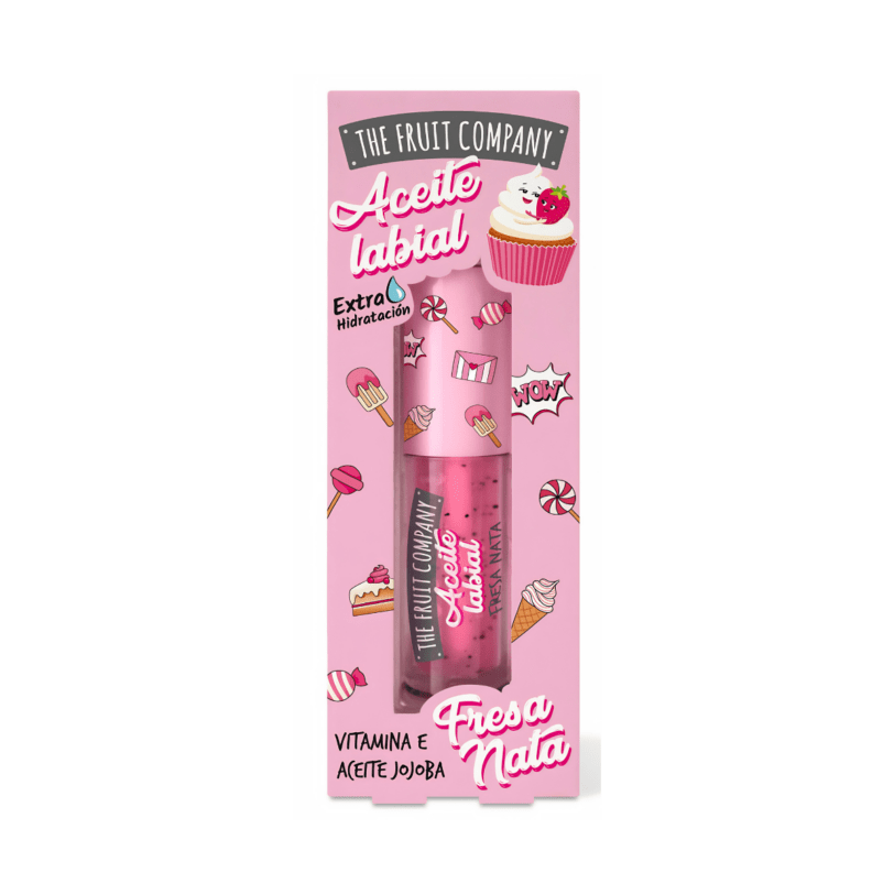 Aceite labial Fresa Nata The Fruit Company en formato 3,6 ml con vitamina E, aceite de jojoba y efecto extra hidratante.
