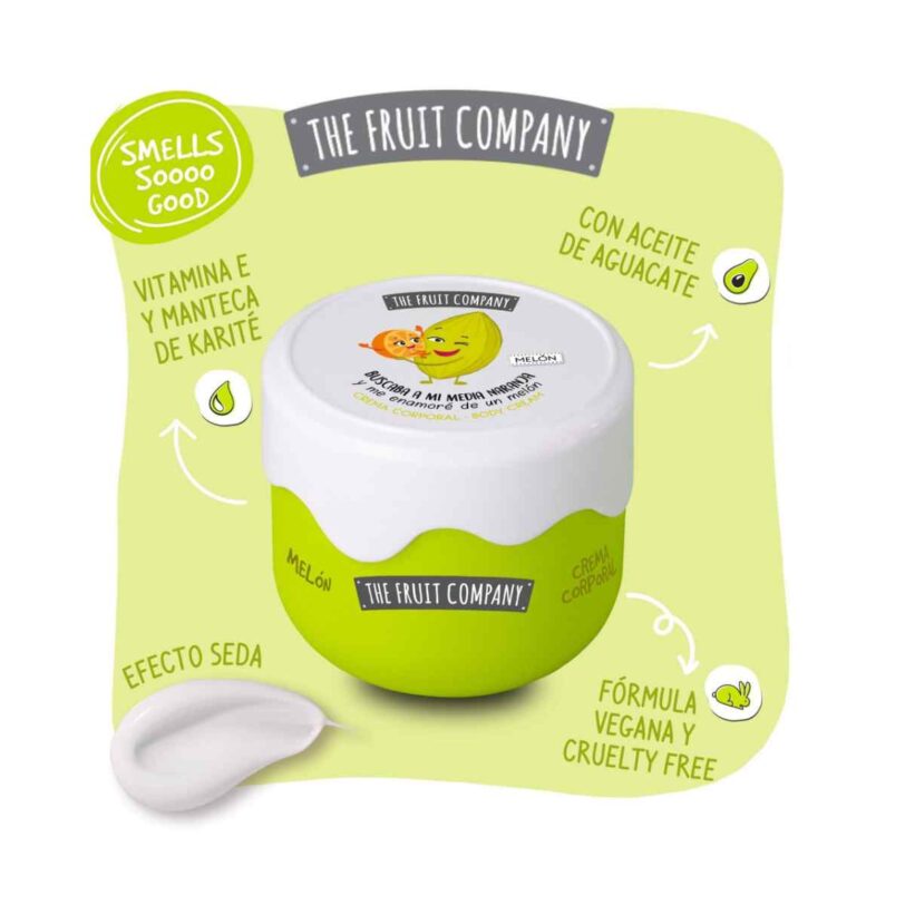 crema corporal melón The Fruit Company con aceite de aguacate vitamina E karité fórmula vegana