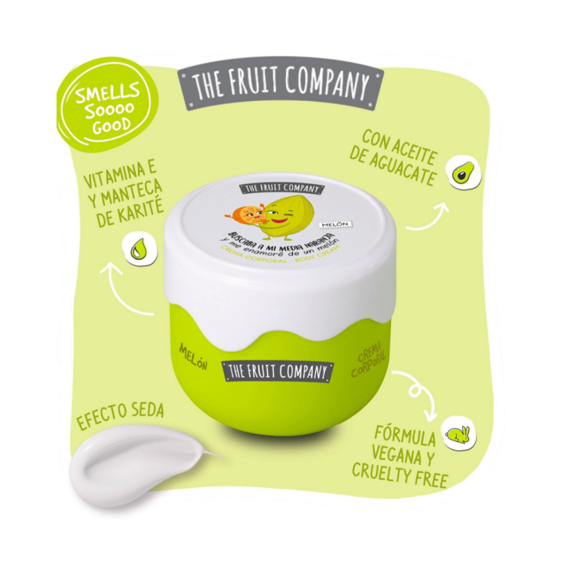 crema corporal melón The Fruit Company con aceite de aguacate vitamina E karité fórmula vegana