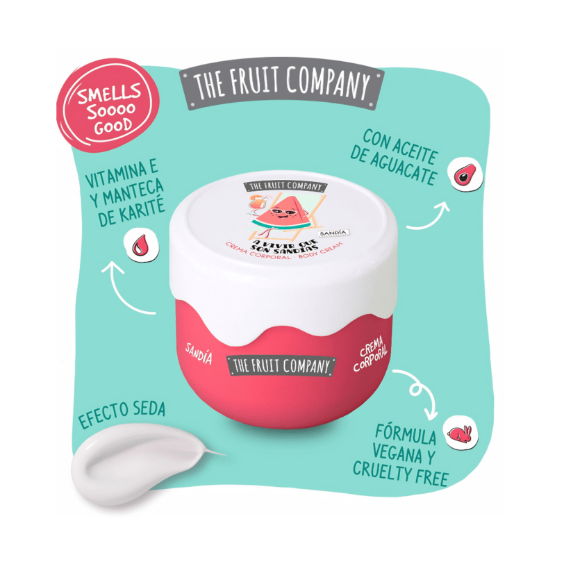 crema corporal sandia The Fruit Company con vitamina E karite aceite aguacate vegana
