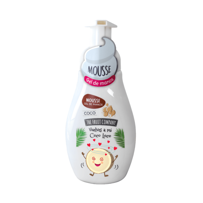 Mousse gel de manos Coco The Fruit Company mousse gel de manos aroma coco The Fruit Company con espuma suave y diseño tropical divertido