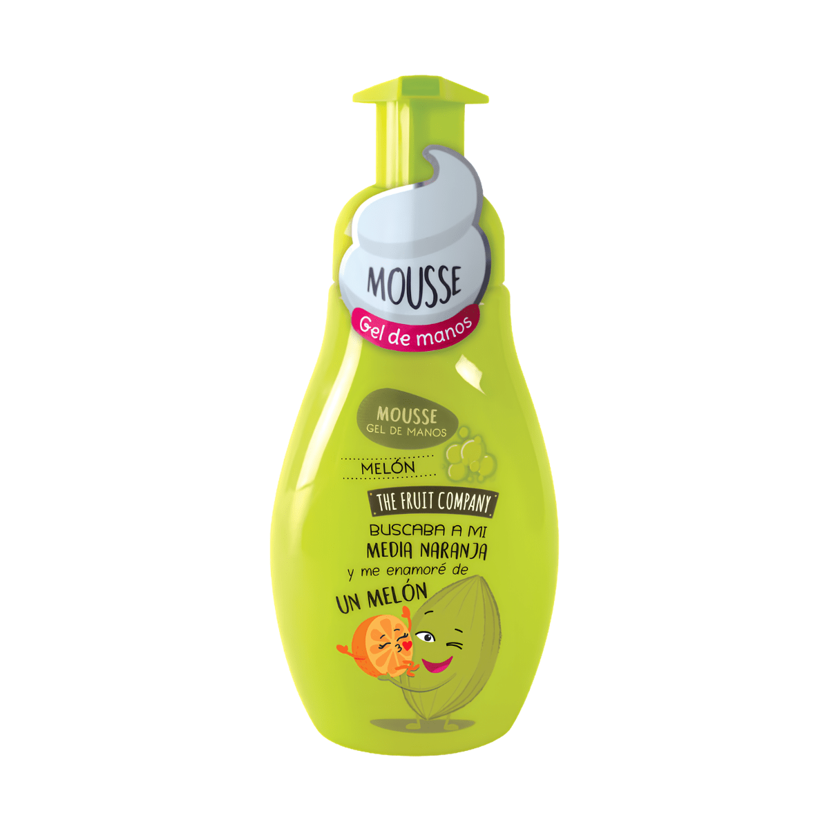 mousse gel de manos aroma melón The Fruit Company con espuma suave y diseño afrutado divertido