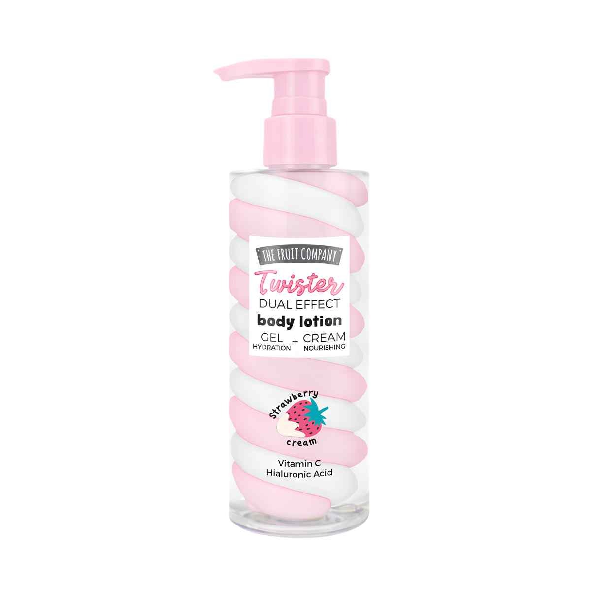 loción corporal Twister fresa nata con vitamina C y ácido hialurónico en formato gel y crema