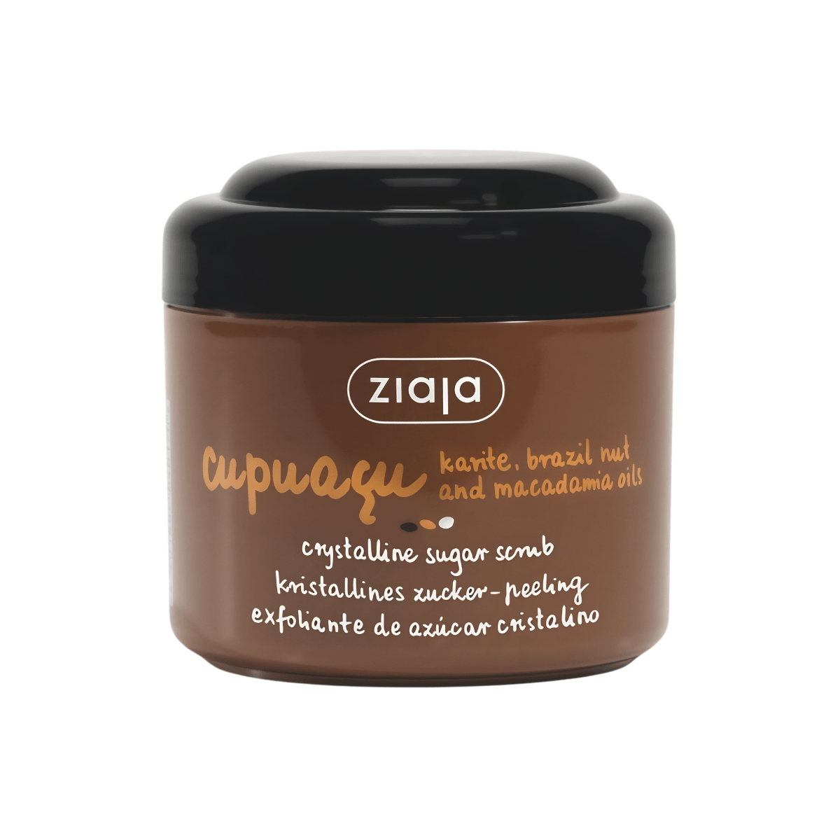 envase del exfoliante de azúcar cristalino Ziaja Cupuaçu con aceites de karité y macadamia