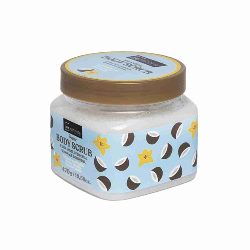 exfoliante corporal idc institute coco y vainilla con azucar textura suave elimina impurezas y nutre la piel