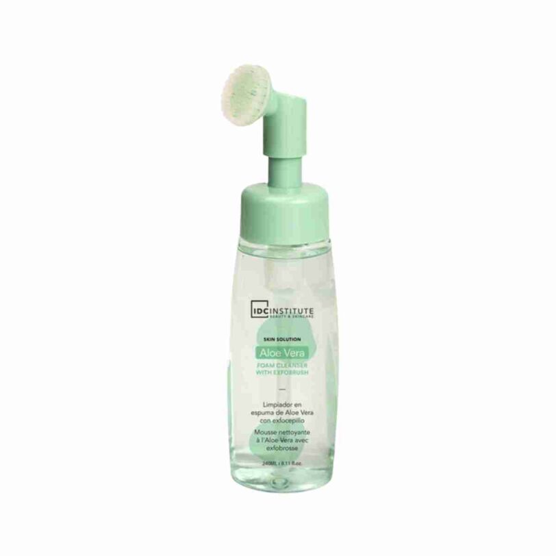 Limpiador facial espuma aloe vera con cepillo exfoliante Limpiador facial en espuma con aloe vera y cepillo exfoliante integrado para limpiar y calmar la piel