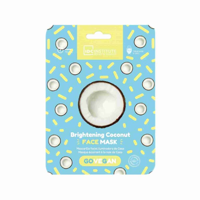 Mascarilla facial iluminadora de coco IDC Institute mascarilla facial de coco idc institute iluminadora vegana hidratante piel luminosa