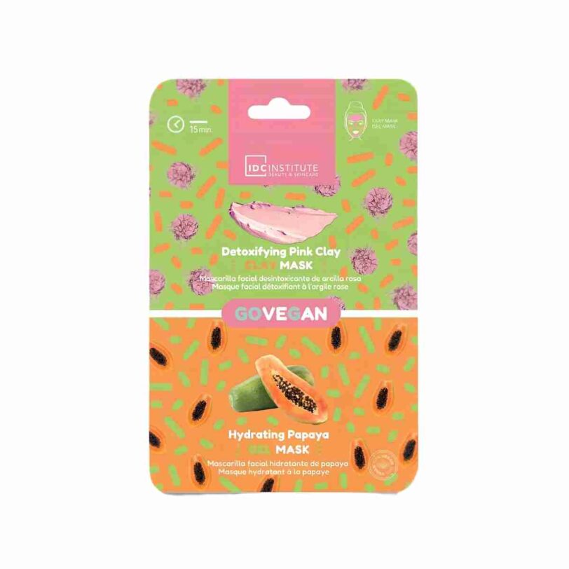 mascarilla facial doble idc institute arcilla rosa detox y gel de papaya hidratante vegana cuidado facial
