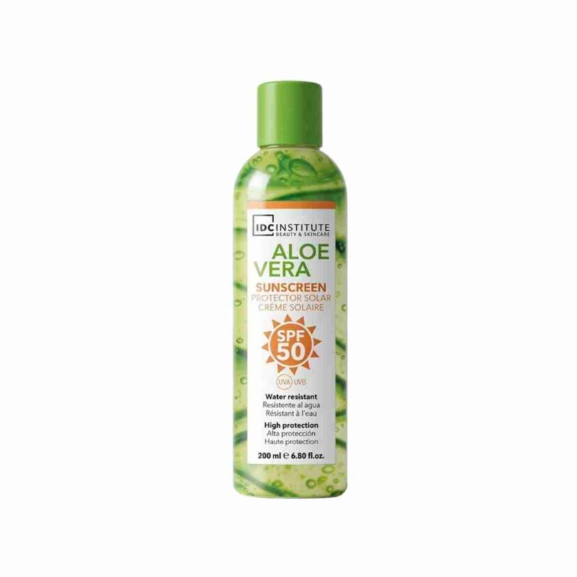 Protector solar Aloe Vera SPF 50 IDC Institute alta protección protector solar SPF 50 con aloe vera IDC Institute resistente al agua hidratante