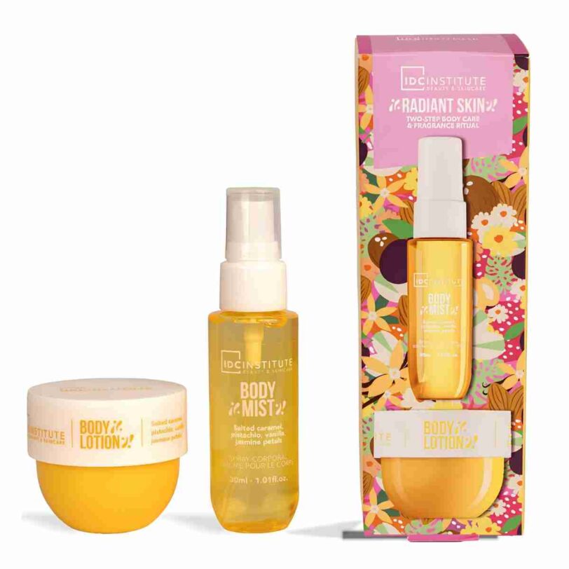 Set Radiant Skin IDC Institute body mist y loción corporal set radiant skin idc institute con body mist y locion corporal aroma dulce hidratante rutina cuidado cuerpo