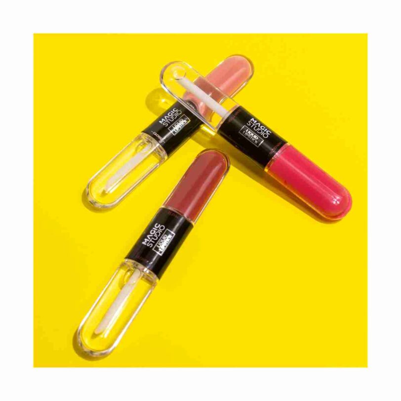 tonos nude rosa y rojo del double liquid lipstick magic studio acabado mate