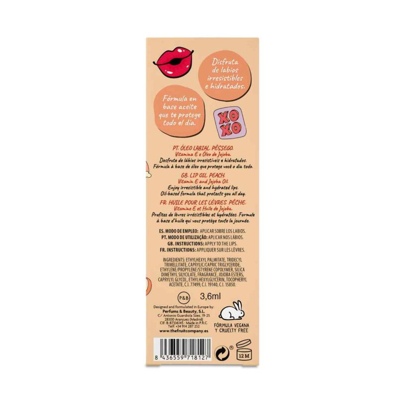 ingredientes aceite labial melocoton hidratante vegano con jojoba y vitamina E
