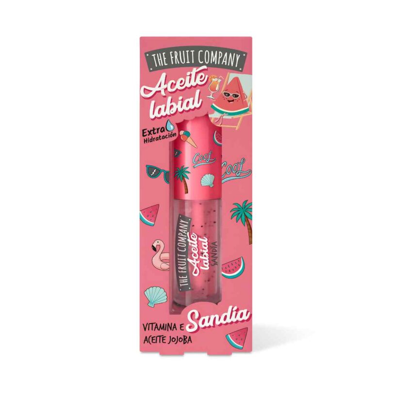 Aceite Labial Sandía The Fruit Company con vitamina E y jojoba Aceite labial Sandía de The Fruit Company con vitamina E y aceite de jojoba, extra hidratante y con fórmula vegana cruelty free.