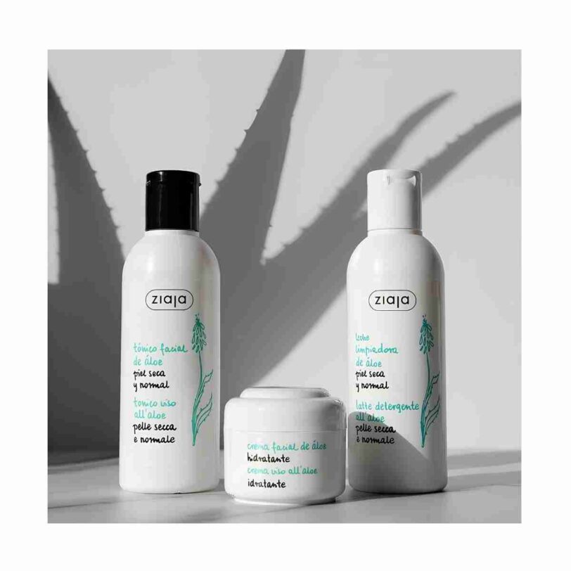Gama Ziaja Aloe con crema, tónico y leche limpiadora para piel seca y normal