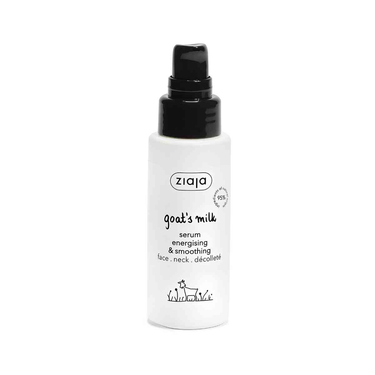 Sérum facial Ziaja Leche de Cabra para rostro, cuello y escote con acción suavizante y energizante.