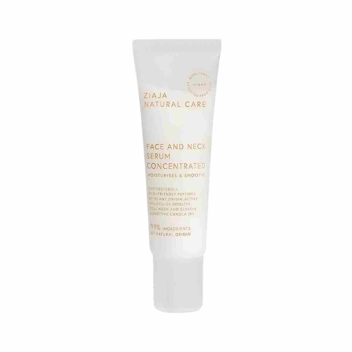 sérum concentrado hidratante y alisante Ziaja Natural Care para rostro y cuello con ingredientes naturales