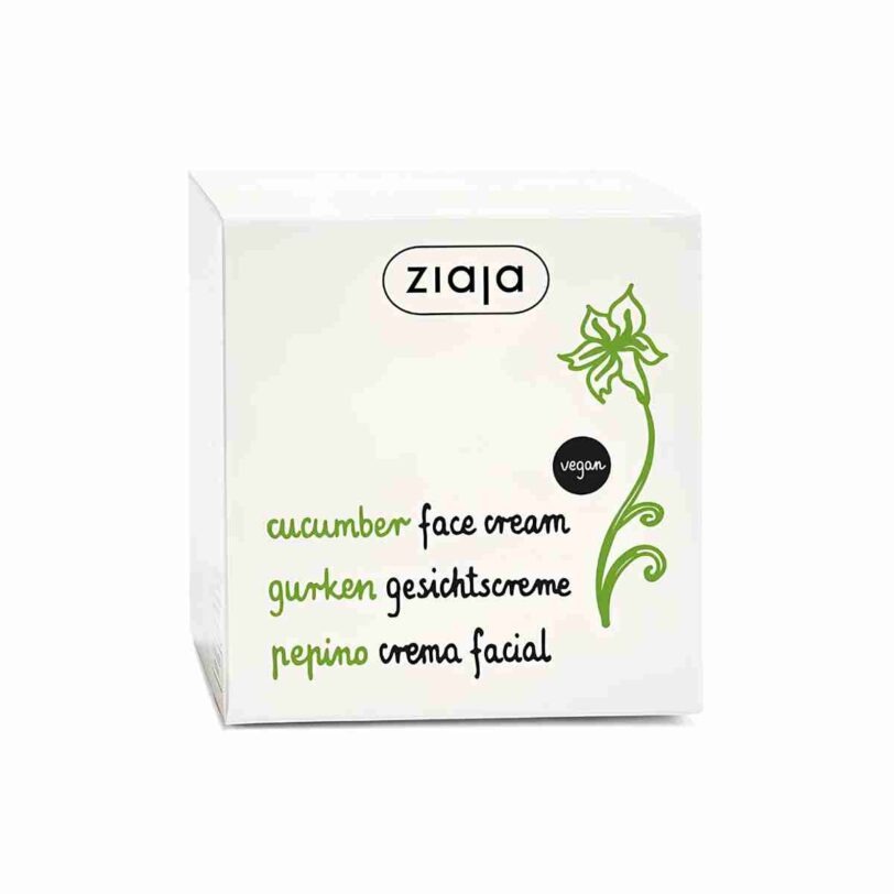 Envase y caja de la crema facial Ziaja Pepino formulada para pieles mixtas y grasas.