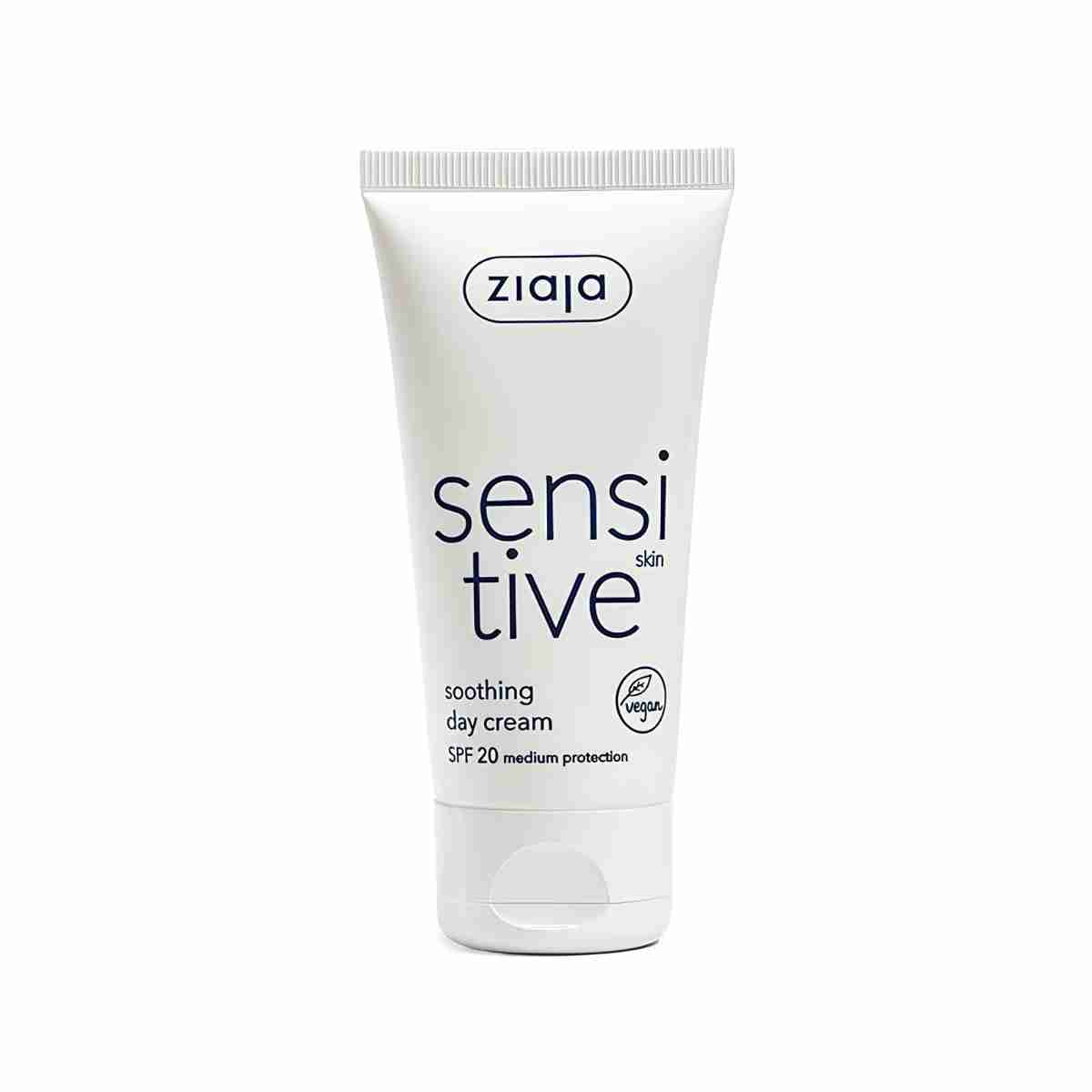 Crema facial calmante de día Ziaja Sensitive con SPF 20 para piel sensible en formato tubo
